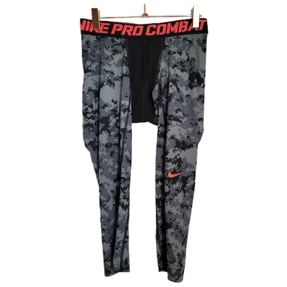 Nike Pro Combat Leggings Youth L Large Gray Black Pull On - Picture 1 of 6